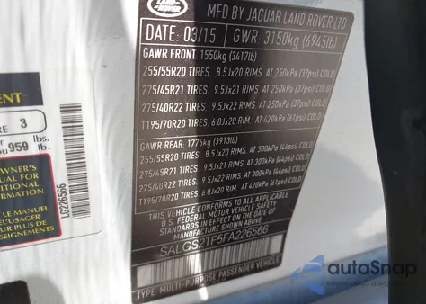 2015 Land Rover Range Rover 5.0L V8 Supercharged из США, поврежденный, VIN SALGS2TF5FA226566